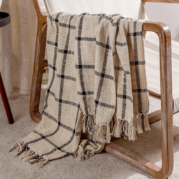 Yard Beni Natural and Black Checked Fringed Throw 130 x 180cm - Size: 180 x 130cm - Multi - Yard Living - Wilko - thumbnail 3