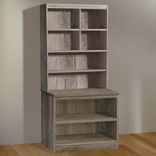 R White Cabinets 8 Shelf Grey Desk Height Bookcase with Hutch - Size: 182.8 x 85 x 54cm - Wilko - image 1