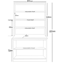 R White Cabinets 8 Shelf Grey Desk Height Bookcase with Hutch - Size: 182.8 x 85 x 54cm - Wilko - thumbnail 6