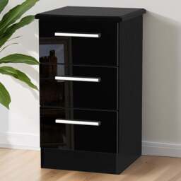 Crowndale Knightsbridge 3 Drawer Black Gloss and Black Bedside Cabinet Ready Assembled - Black Gloss & Black - Wilko