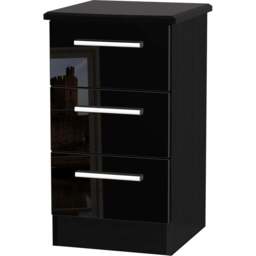 Crowndale Knightsbridge 3 Drawer Black Gloss and Black Bedside Cabinet Ready Assembled - Black Gloss & Black - Wilko - thumbnail 3