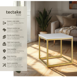tectake Alysia Gold and White Marble Top Square Side Table - Size: 47.5 x 45 x 45cm - Wilko - thumbnail 7