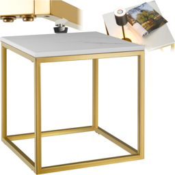 tectake Alysia Gold and White Marble Top Square Side Table - Size: 47.5 x 45 x 45cm - Wilko - thumbnail 3