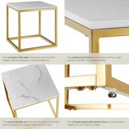 tectake Alysia Gold and White Marble Top Square Side Table - Size: 47.5 x 45 x 45cm - Wilko - thumbnail 5