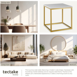 tectake Alysia Gold and White Marble Top Square Side Table - Size: 47.5 x 45 x 45cm - Wilko - thumbnail 4