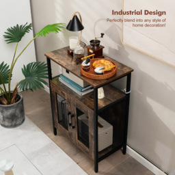 Costway 2 Door Single Shelf Rustic Brown Industrial Storage Cabinet - Size: 88 x 42 x 20cm - Wilko - thumbnail 4