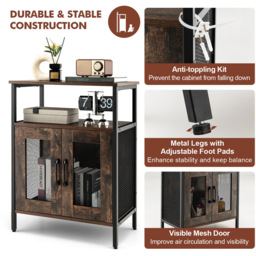 Costway 2 Door Single Shelf Rustic Brown Industrial Storage Cabinet - Size: 88 x 42 x 20cm - Wilko - thumbnail 7