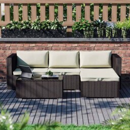 Garden Vida Hampton 4 Seater Brown Rattan Corner Lounge Set - Wilko - thumbnail 4