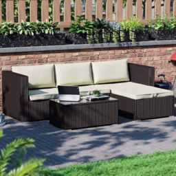 Garden Vida Hampton 4 Seater Brown Rattan Corner Lounge Set - Wilko - thumbnail 1