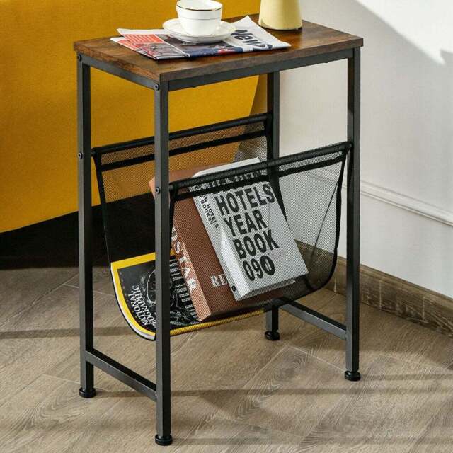 Costway Narrow End Table with Mesh Magazine Holder - Size: 68.6 x 30.5 x 10.16cm - Blue - Wilko - image 1