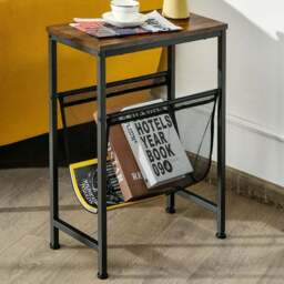 Costway Narrow End Table with Mesh Magazine Holder - Size: 68.6 x 30.5 x 10.16cm - Blue - Wilko