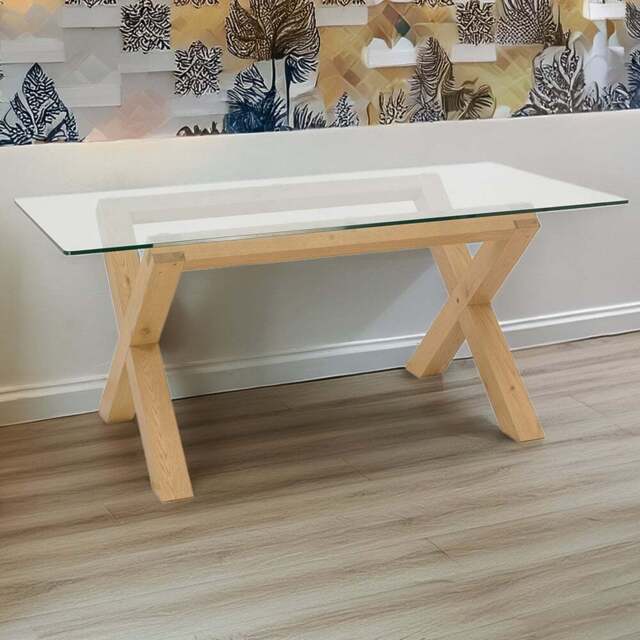 Bentley Designs Turin 6 Seater Light Oak Glass Top Dining Table - Brown - Wilko - image 1