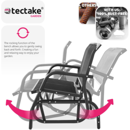tectake Greta 2 Seater Swing Bench - Size: 86.5 x 72 x 121cm - Black - Wilko - thumbnail 5