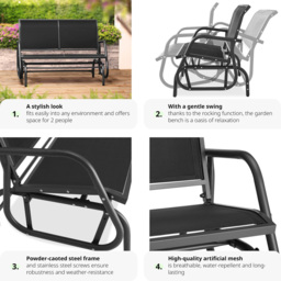 tectake Greta 2 Seater Swing Bench - Size: 86.5 x 72 x 121cm - Black - Wilko - thumbnail 6