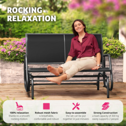 tectake Greta 2 Seater Swing Bench - Size: 86.5 x 72 x 121cm - Black - Wilko - thumbnail 4