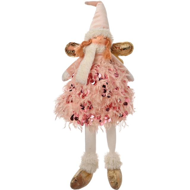 The Seasonal Gift Co. Sitting LED Aurelia Angel Decoration with Dangling legs - Size: 39 x 16 x 15cm - Pink - Wilko - image 1