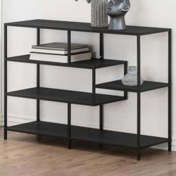 Florence Seaford 4 Shelf Black and Oak Metal Wide Bookcase - Size: 78 x 114 x 35cm - Wilko