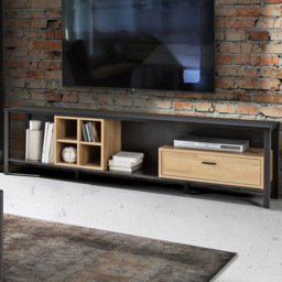 Florence High Rock Single Drawer Matt Black and Riviera Oak Wide TV Unit - Size: 40 x 181 x 49cm - Furniture to Go - Wilko
