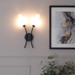 ValueLights Maya 2 Way Matt Black Curved Upright Reed Shaded LED Wall Light 2 Pack - Size: 42 x 27 x 5.5cm - Wilko - thumbnail 3