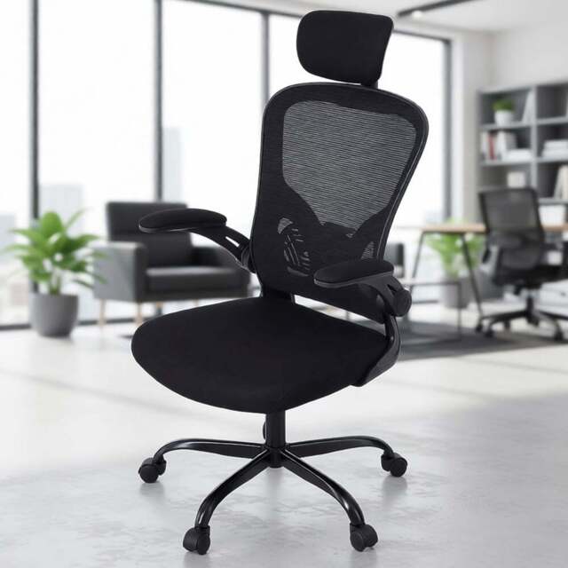 Living and Home Black Adjustable Headrest and Flip-Up Armrest Office Chair - Size: 127 x 51.5 x 63cm - Wilko - image 1