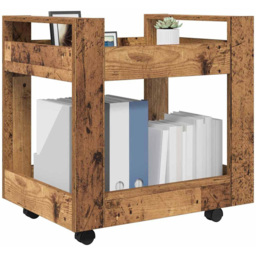 vidaXL 2 Shelf Old Wood Effect Wooden Desk Trolley - Size: 60 x 60 x 45cm - Brown - Wilko - thumbnail 4