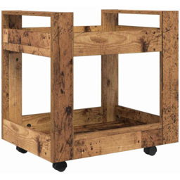 vidaXL 2 Shelf Old Wood Effect Wooden Desk Trolley - Size: 60 x 60 x 45cm - Brown - Wilko - thumbnail 3