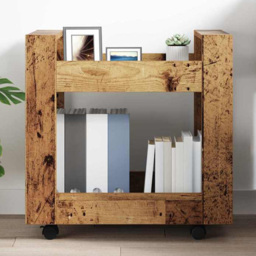 vidaXL 2 Shelf Old Wood Effect Wooden Desk Trolley - Size: 60 x 60 x 45cm - Brown - Wilko - thumbnail 1