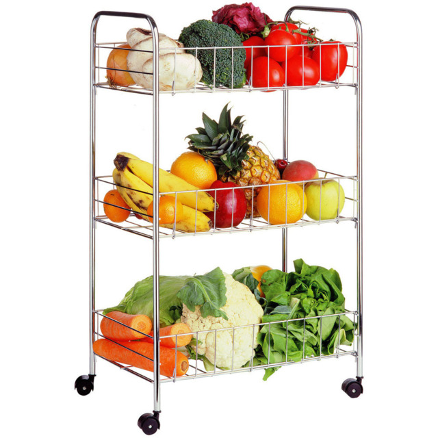 Premier Housewares Chrome 3 Tier Storage Cart - Size: 36 x 25 x 64cm - Silver - Wilko - image 1