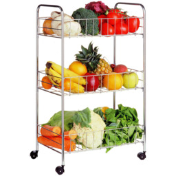 Premier Housewares Chrome 3 Tier Storage Cart - Size: 36 x 25 x 64cm - Silver - Wilko