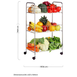 Premier Housewares Chrome 3 Tier Storage Cart - Size: 36 x 25 x 64cm - Silver - Wilko - thumbnail 3