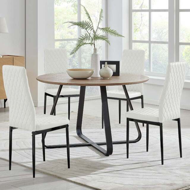 Furniturebox Fira Valera Wood Effect 4 Seater Round Dining Set Brown and White - Wilko - image 1