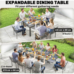 Outsunny 10 Seater 135-270cm Glass Top Aluminium Extendable Garden Dining Table Grey - Wilko - thumbnail 5