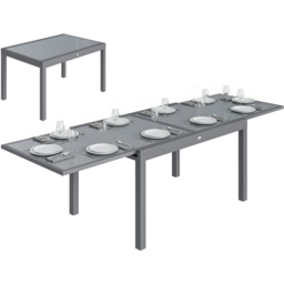 Outsunny 10 Seater 135-270cm Glass Top Aluminium Extendable Garden Dining Table Grey - Wilko - thumbnail 3