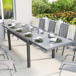 Outsunny 10 Seater 135-270cm Glass Top Aluminium Extendable Garden Dining Table Grey - Wilko
