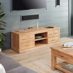Baumhaus Mobel 6 Drawer Oak Widescreen TV Cabinet - Brown - Wilko - thumbnail 3