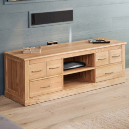 Baumhaus Mobel 6 Drawer Oak Widescreen TV Cabinet - Brown - Wilko