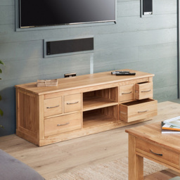 Baumhaus Mobel 6 Drawer Oak Widescreen TV Cabinet - Brown - Wilko - thumbnail 5