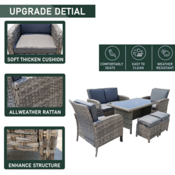 Furniture One 6 Seater Rattan Garden Lounge Set - Grey - Wilko - thumbnail 6