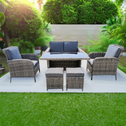 Furniture One 6 Seater Rattan Garden Lounge Set - Grey - Wilko