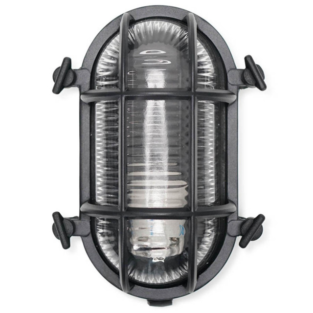 ValueLights Bow Black Nautical Oval Bulkhead Filament LED Outdoor Wall Light - Size: 10.5 x 13.5 x 20.5cm - Wilko - image 1