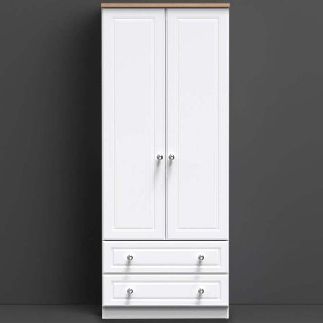 Crowndale Norfolk 2 Door 2 Drawer White Ash and Bardolino Oak Double Wardrobe - Size: 2 Door, 2 Drawer - Wilko - image 1