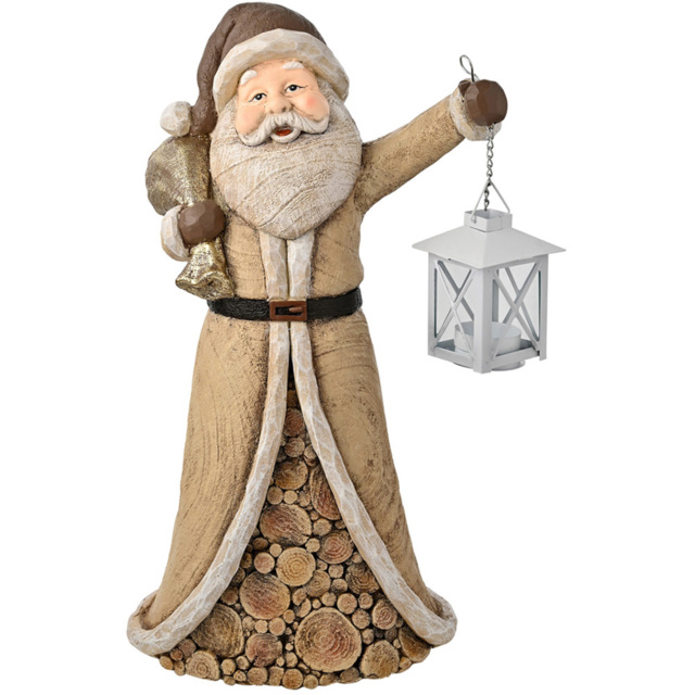 The Seasonal Gift Co. Wood Effect Santa with Candle Holder Lantern 46cm - Size: 44.5 x 26 x 16.5cm - Brown - Wilko - image 1