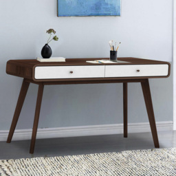 Loft24 Cassie 2 Drawer Walnut White Compact Desk - Size: 79 x 120 x 50cm - Walnut/White - Wilko