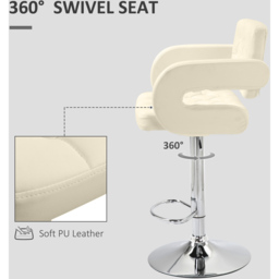 Portland Cream PU Leather Height Adjustable Swivel Bar Stool - Size: Single - White - Wilko - thumbnail 7