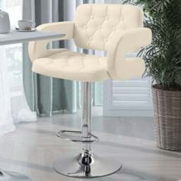 Portland Cream PU Leather Height Adjustable Swivel Bar Stool - Size: Single - White - Wilko - thumbnail 1