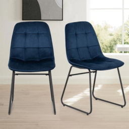 Seconique Lukas Set of 2 Sapphire Blue Velvet Dining Chair - Wilko
