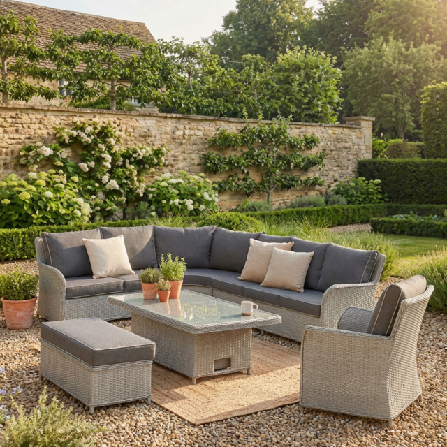Antonia 9 Seater Grey Garden Corner Lounge Set - Wilko
