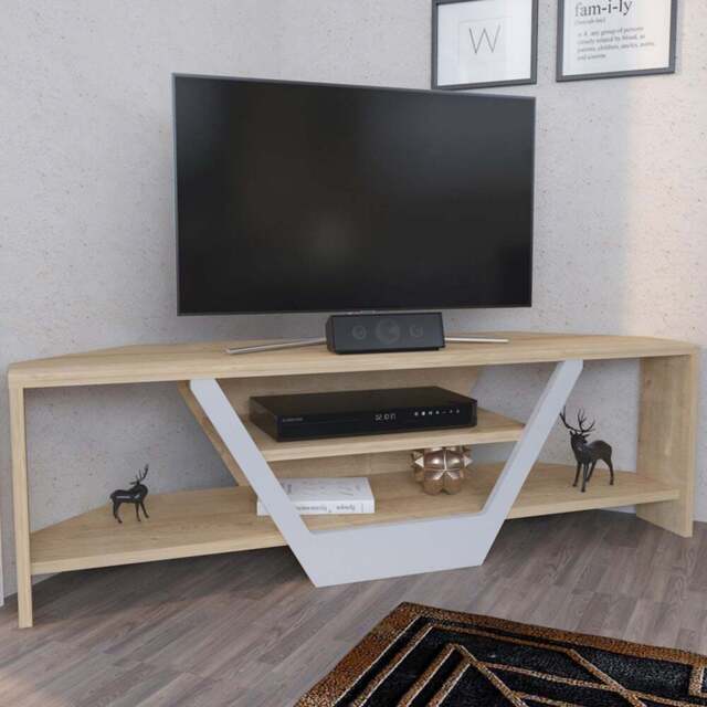 Decorotika Sares 2 Shelf Oak and White Modern TV Unit - Size: 36.8 x 120 x 35cm - Multi - Wilko - image 1