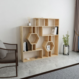 Decorotika Tamara 15 Shelf Sapphire Oak Geometric Bookcase - Size: 134 x 134 x 22cm - Gold - Wilko - thumbnail 5