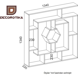 Decorotika Tamara 15 Shelf Sapphire Oak Geometric Bookcase - Size: 134 x 134 x 22cm - Gold - Wilko - thumbnail 7